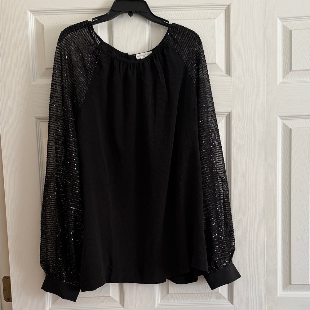 Chic Soul Black Sequin Sleeve Blouse